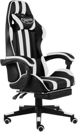 Розкішне ігрове крісло з підставкою для ніг - Чорно-біле - Поворот на 360 - 62 x 69 x (115-130) см Ігрове крісло 20531
