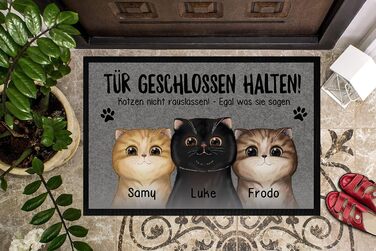 Персоналізований килимок для котів (1-3) з іменем - подарунок для власників котів, мами-кішки, тата-кішки - нековзний та миється - чорний - 60x40 см