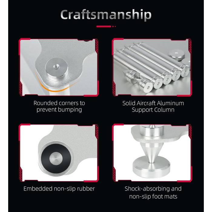 Стійка для аудіокомпонентів Hi-Fi - міцна алюмінієва рама та міцні алюмінієві колони, аудіостійка для Hi-Fi підсилювачів/ЦАП/передпідсилювачів, компактний настільний органайзер для домашніх аудіосистем