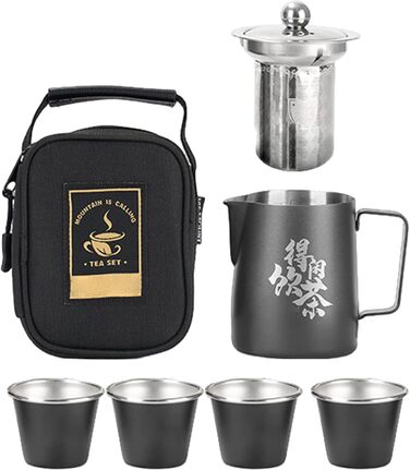 Набір для чаювання в дорозі з кейсом Чайний сервіз з нержавіючої сталі (чайник та чашки), набір для чайної церемонії, Кунг-Фу Чай, та дорожня сумка для подорожей, дому, активного відпочинку, походів та кемпінгу