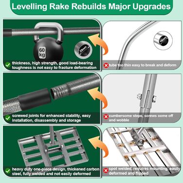 Вирівнювач газону Расен 43x26 см, міцний граблі для вирівнювання трави з гладкою кромкою та ручкою 145 см, інструмент для вирівнювання газону, саду, піску, ґрунту та підживлення 43 x 26 см