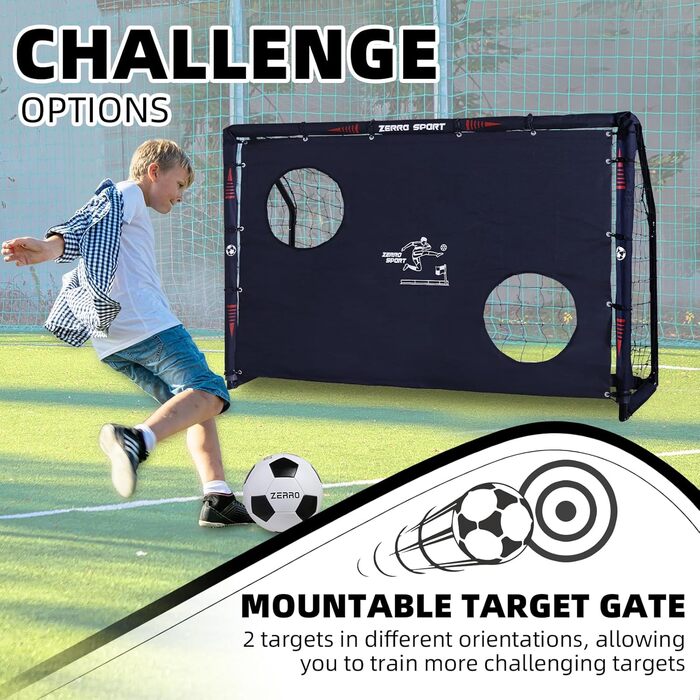 Футбольні ворота ZERRO для вулиці 180/240/300 для дорослих та дітей для гри та тренувань у саду 180 чорного кольору з цільовою стінкою та футбольним м&39ячем