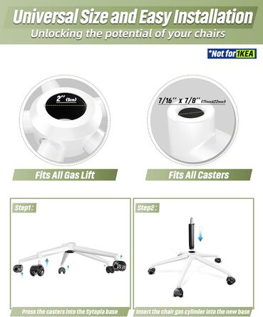 Поворотна основа для офісного крісла, посилена металева основа для робочого крісла, універсальні колеса та газова пружина, корпус білого кольору, 60