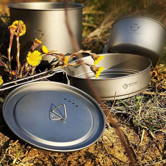 Набір кемпінгового посуду Bestargot Каструля зі сковородою,Відкритий посуд Горщик для пікніка,Надлегкий набір сковорідок для кемпі