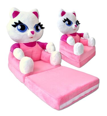 Дитяче крісло, міні-крісло, дитячий стільчик, дитячий диван розкладний 2 в 1, м&39яке крісло, розкладний дитячий диван для дитячої кімнати (Рожевий кіт)