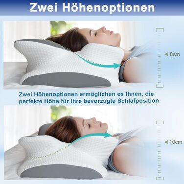 Ортопедична подушка для шиї з піни з ефектом пам&39яті, ергономічна порожниста конструкція для сну на боці, спині та животі, сірого кольору