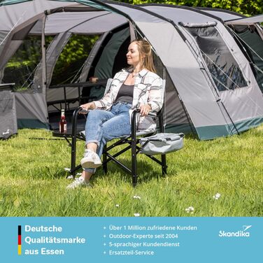 Кемпінгове крісло Skandika Tepsa Зручне розкладне крісло зі столиком та відділенням-холодильником, до 150 кг, складне, з підсклянником Розкладне крісло для кемпінгу, наметів, фестивалів, риболовлі, пляжу, сіре