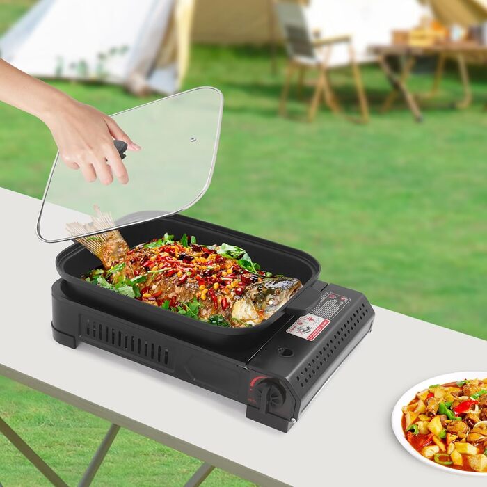 Кемпінгова плита та газовий гриль 2-в-1, газовий гриль-сковорода, кемпінгова плита для кемпінгу, гриль для барбекю, портативний настільний газовий гриль, гриль для барбекю на бутані