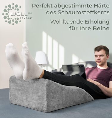 Ергономічна подушка для підняття ніг - опора для ніг - подушка для підняття ніг - клиноподібна подушка, опорна подушка для ніг та колін, ідеально підходить як лімфодренажна подушка та венозний клин для обох ніг, сіра, висока