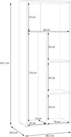 Шафа 70 180, Багатоцільова шафа, Шафа для пилососа, Місце для зберігання, Шафа з відкидними дверцятами, 2-дверна з полицями, Чорна, 68,7 см завширшки x 181,1 см заввишки x 36,5 см завглибшки Чорна багатоцільова шафа, 106