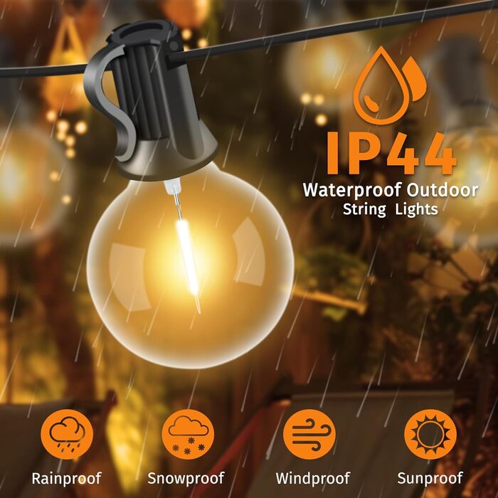 Світлодіодні казкові ліхтарі на відкритому повітрі, 10M 18 лампочок 1 заміна, G40 лампочки ABS пластикові казкові ліхтарі електрич