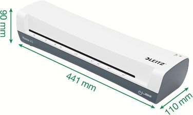 Ламінатор Leitz iLAM Home A3, для ламінувальних пакетів товщиною від 75 до 125 мікрон, час прогріву 3 хвилини, стартовий комплект із 5 пакетами, ідеально підходить для використання вдома, в офісі та школі, білий, 74320001 A3 Single