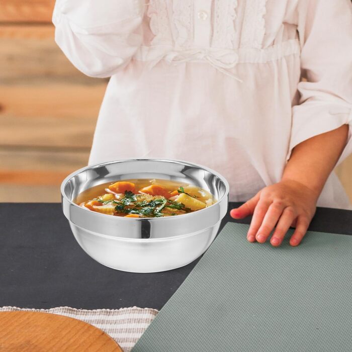 Двошарова чаша з нержавіючої сталі 5,1 дюйма ізольована проти гарячого дитяча чаша супова чаша для дому, кемпінгу, сімейного посуду для рису