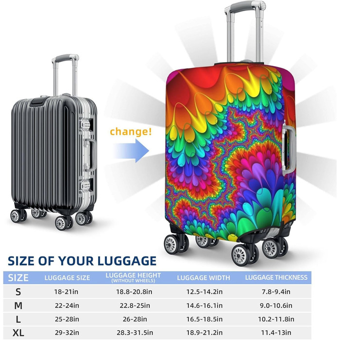 Чохол для валізи Райдужний тай-дай - червоний принт, еластичний захист від подряпин та пилу, чорний, розмір 85