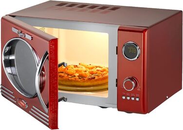 Мікрохвильова піч MELISSA 16330129 ретро/1000 Вт/23 літри, дизайнерська мікрохвильова піч з грилем/червоний металевий