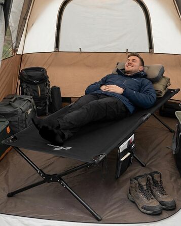 Розкладне ліжечко Sportneer 199 x 73 см, складне кемпінгове ліжко, складне гостьове ліжко для кемпінгу, походів, подорожей на природі, пляжу, саду на свіжому повітрі, використання в приміщенні, чорне