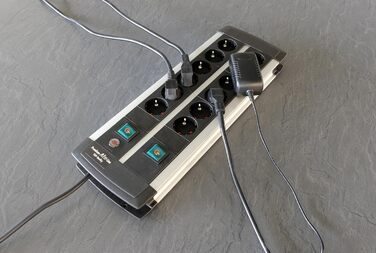 Розеткова планка Brennenstuhl Premium-Alu-Line 12-шляхова/багатошляхова розетка з високоякісного алюмінію (з 2 вимикачами на 6 роз