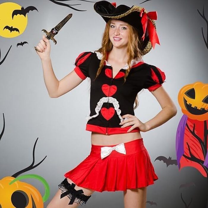 Набір з 2-х стрічок для панчох WEITAPYT Halloween, з бантом та піратським кинджалом, чорна мереживна, еластична