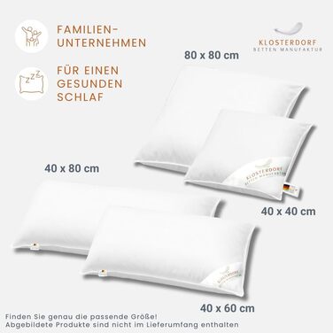 Подушка преміум-класу Klosterdorf Bedding Manufactory з трьома камерами &quotФункціональна&quot - 80x80 см - 1000 грамів - Ручна робота в Німеччині - Здоровий сон - Пухова подушка, 3-камерна подушка
