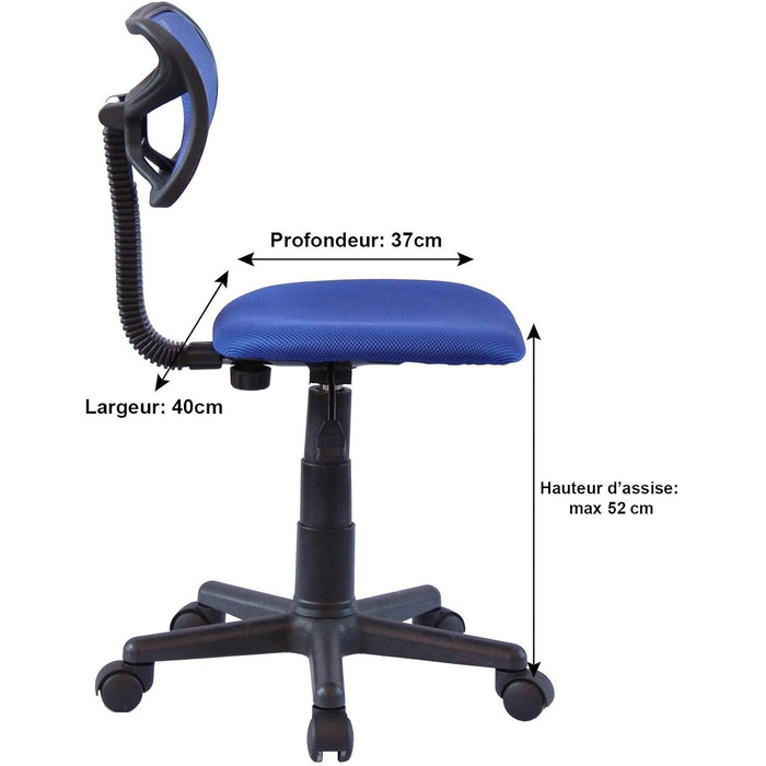 Дитяче обертове крісло IDIMEX Milan з сітчастим чохлом, синє - регульоване по висоті письмове крісло зі стійкою основою, обертове крісло для дитячої кімнати, дитяче обертове крісло макс. вантажопідйомність 50 кг