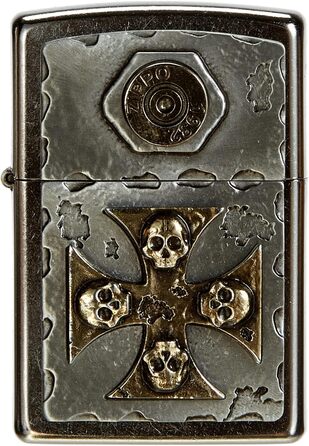 Запальничка Zippo 15190 Storm 2004746 EMBLEM-LIGHTER VINTAGE STYLE WITH SKULL-CROSS, 5.8 x 3.8 x 2.0 см, срібляста