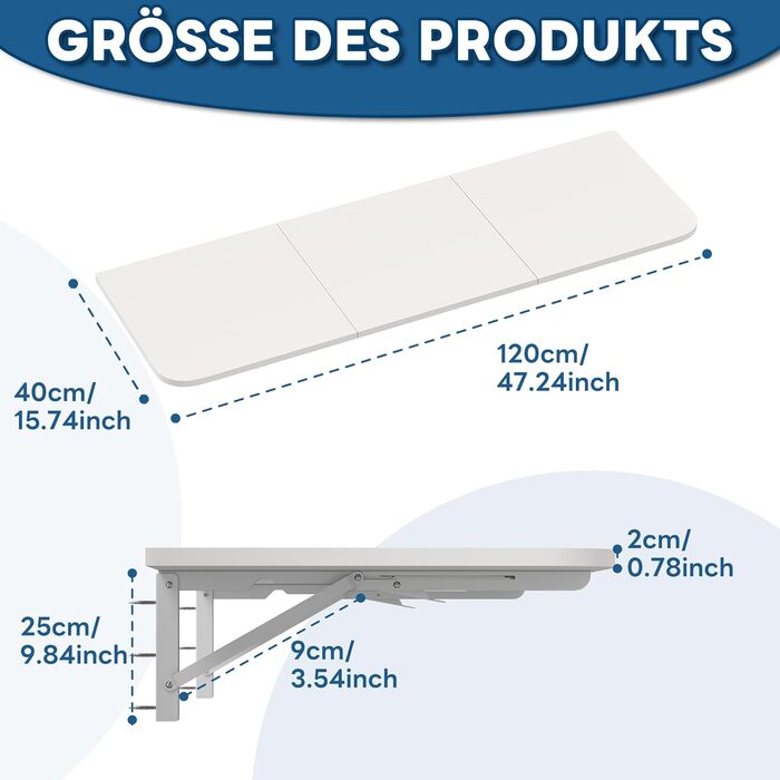 Розкладний настінний стіл uyoyous 120x402 см, настінний розкладний стіл, розкладний настінний стіл, розсувний обідній стіл, настінний стіл для пральні, кухні, офісу, балкону, ноутбука