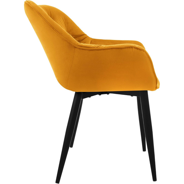 Обідні стільці ML-Design, комплект з 4 шт. , гірчично-жовтий, кухонний стілець із товстим оксамитовим м&39яким сидінням, металеві ніжки, стілець для вітальні зі спинкою та підлокітниками, стьобаний м&39який стілець, ергономічне крісло