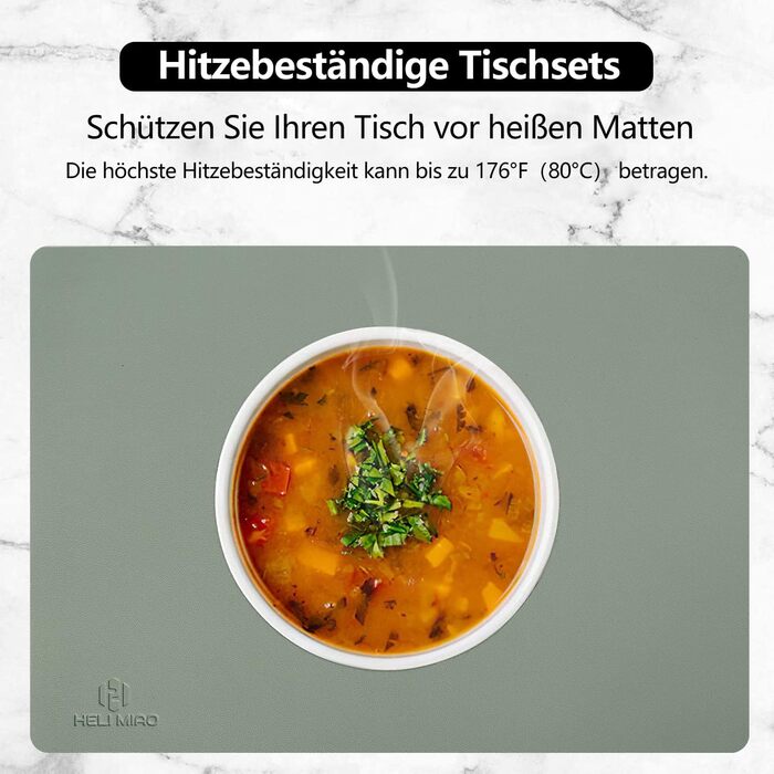 Килимки HELI MIAO можна мити, серветки, шкіряні, термостійкі двосторонні I Набір із 6 килимків Шкіряний вигляд з підставкою, Настільна підставка нековзна, Шавлія Зелений Шавлія Зелений 6