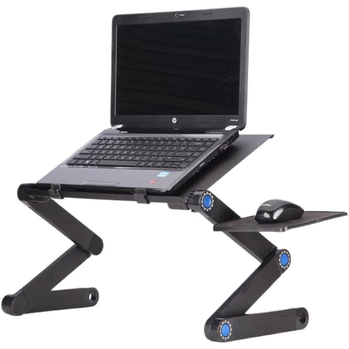 Регульований портативний стіл для ноутбука до 17 дюймів, багатофункціональний, ергономічний, з вентиляцією, тримачем для телефону, підставкою для телевізора/книг (420x420x260 мм, з килимком для миші, чорний)