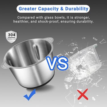 Подрібнювач AMZCHEF, подрібнювач кухонний електричний з чашею з нержавіючої сталі 3 л.Електричний мультиподрібнювач потужністю 500 Вт з 2 налаштуваннями швидкості. М'ясорубка для м'яса, цибулі, дитячого харчування, фруктів та овочів 3 л сіра