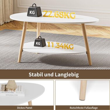 Чайний столик з масиву дерева, овальний двошаровий журнальний столик, круглий стіл для вітальні, журнальний столик, журнальний столик, журнальний столик, білий