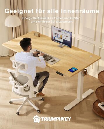 Стіл з регульованою висотою 160x80 з портом зарядки USB, 3 попередньо встановлені налаштування пам&39яті, стіл з регульованою висотою та органайзером для кабелів, комп&39ютерний стіл, стіл для роботи стоячи, бежевий 160 x 80 см, клен білий