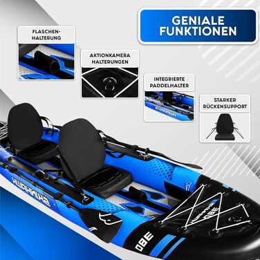 Ексклюзивний синій набір для каяків SKINHAWK 380 Надувний човен Каное 380 x 96 см Каяк на 2 особи. Набір для каяків Skinhawk 380 з алюмінієвим веслом