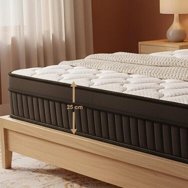 Матрац 140x200 см, висота 25 см, середньої жорсткості (H3), 7-зонний гібридний матрац, ортопедичний пружинний матрац з комфортною піною, дихаючий, що знімає тиск 140x200x25