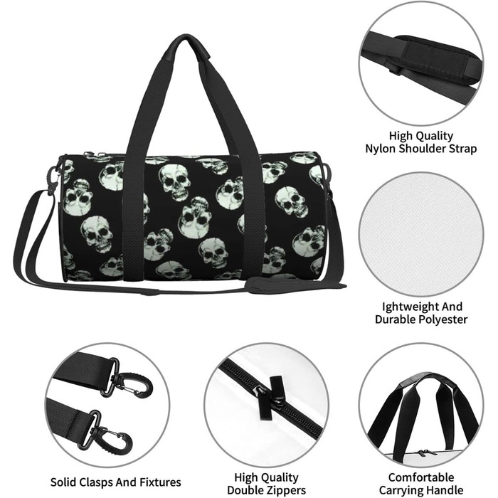 Дорожня сумка Happy Dolphin Runde великої місткості, легка та міцна, ідеальний подарунок для подорожей, відпустки, ділових поїздок та іншого, Чорний череп, універсальний розмір
