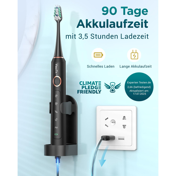 Електрична зубна щітка для дорослих і дітей звукова щітка з 8 насадками (3 типи), 90 днів роботи від акумулятора, 5 режимів, 50000 обертів на хвилину, дорожній футляр, таймер, чорний колір