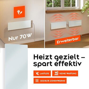 Інфрачервоний обігрівач для видалення цвілі - для ванної кімнати, стін та підлоги 70 Вт Інфрачервоний обігрівач проти цвілі Електричний настінний обігрівач Модульна розширювана нагрівальна панель проти цвілі з гнучким настінним кріпленням PIGO