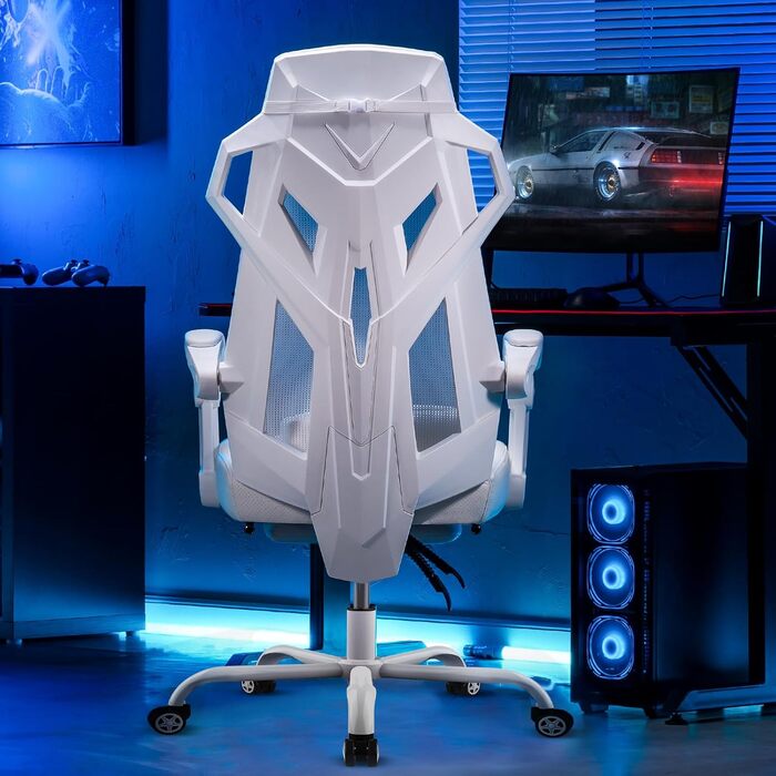 Ергономічне офісне крісло GTPLAYER, стілець для роботи, ігрове крісло, обертове крісло, регульована поперекова підтримка, підголівник, крісло для керівника з підлокітниками, що з&39єднуються, безшумні колеса, білий колір