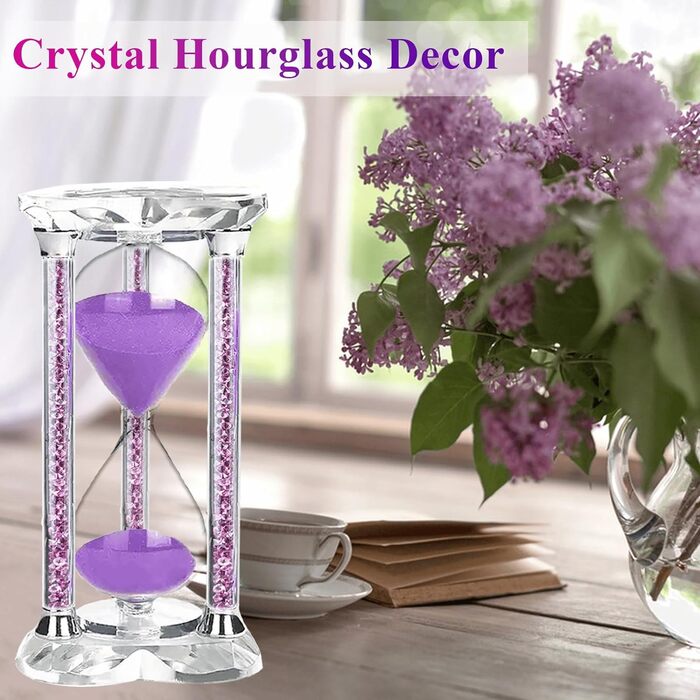Пісочний годинник SuLiao для Uten, Поворотний на 720, Старовинний білий пісочний годинник, Вінтажний пісочний годинник 1 Hora Reloj de Arena, Великий метал, Пісочне скло, Офіс, Письмовий стіл, Дім, Весільне оформлення (Кришталь / Фіолетовий, 60 хв)