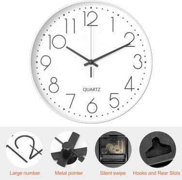 Настінний годинник Uootach, 30 см (12 дюймів), сучасний настінний годинник (білі чорні символи)