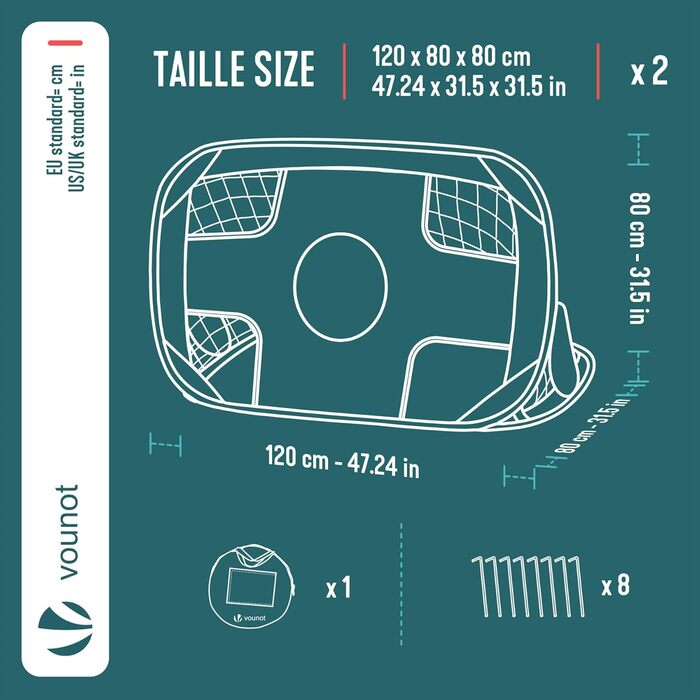 Висувні футбольні ворота, 2 шт., 120 x 80 x 80 см, Дитячі футбольні ворота з сумкою, Портативні складні футбольні ворота для саду, на природі та тренувань 2-в-1