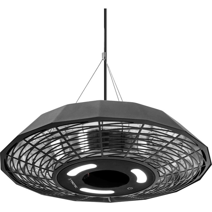 Інфрачервоний стельовий обігрівач TROTEC IR 2010 SC 2000 Вт, круговий обігрів 360, світлодіодне освітлення, захист від атмосферних впливів IP45, пульт дистанційного керування, алюмінієвий корпус, для патіо та ресторанів, 2000 Вт, чорний