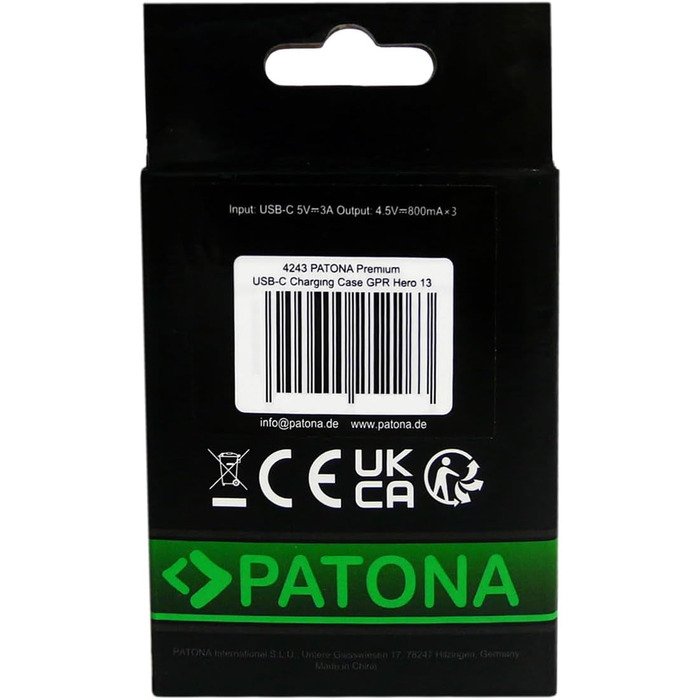 Зарядний кейс PATONA преміум-класу з 3 відсіками, сумісний з GoPro Hero 13, AEBAT-201 Заряджає 3 акумулятори одночасно Зі світловим індикатором та застібкою-клацкою Компактний та легкий У комплекті кабель USB-C