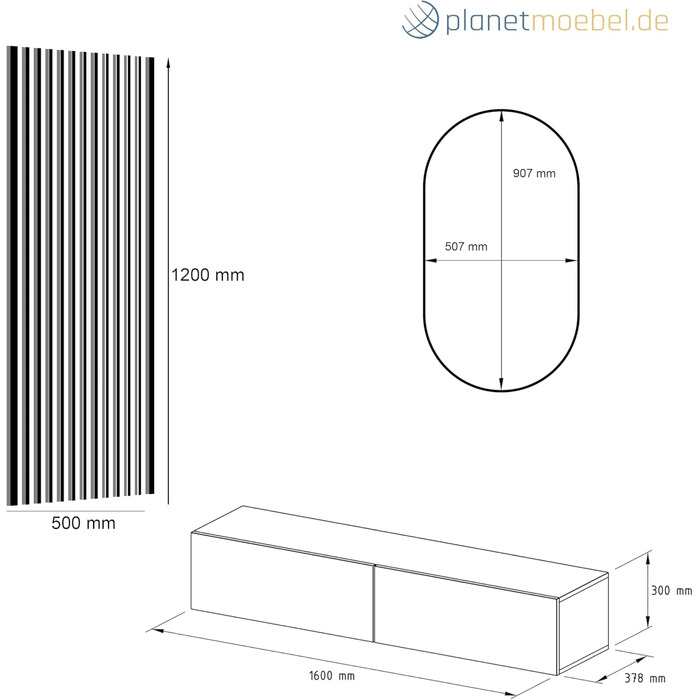 Вішалка для передпокою Planetmbel золотий дуб 160 см, настінна панель 50 см золотий дуб/антрацит з дзеркалом 50 см (без світлодіод