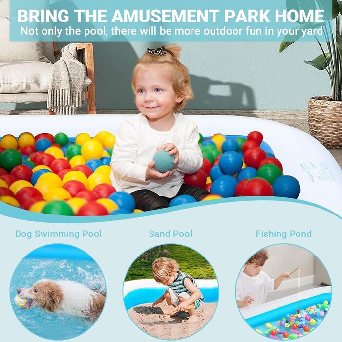Надувний басейн GooMood, 180,3 x 129,5 x 71,1 см, Дитячий сімейний басейн для літніх водних вечірок, Надувний дитячий м&39яч/пісочниця GooMood без бісфенолу А, для зовнішнього використання, 71 дюйм x 51 дюйм x 28 дюймів