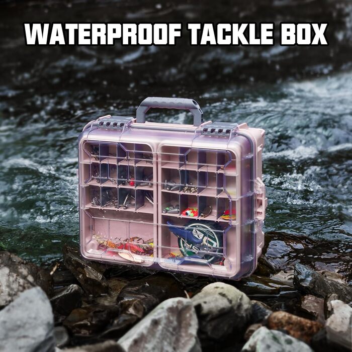 Водонепроникний ящик для рибальських снастей THKFISH, ящик для приманок, ящик для рибальських інструментів, портативний ящик для снастей з двома ящиками для безприманного транспорту 3500 та знімними роздільниками, ящик для рибальських снастей рожевого/син
