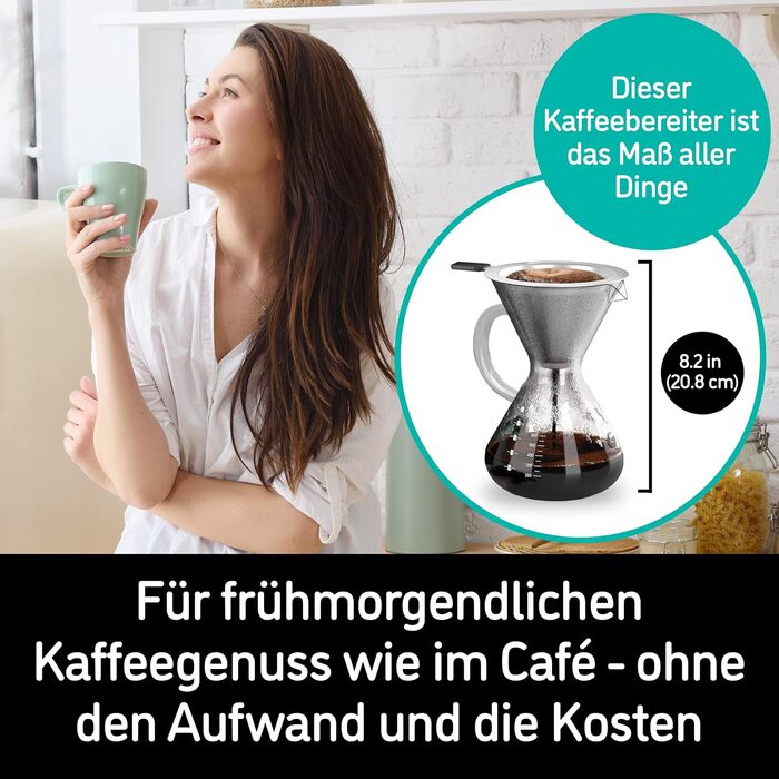 Кавоварка Gator (800 мл) - Кавоварка для фільтрованої кави - Скляний кавник з фільтром з нержавіючої сталі - кавовий аксесуар на 5-6 чашок, безбарвний 800мл