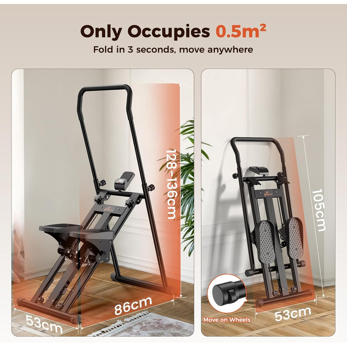 Складаний степер Sportneer для домашнього використання з кермом та регульованим опором, тренування Stairmaster для ніг та корпусу, домашній степер до 200 кг, чорний