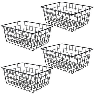 Набір кошиків для зберігання KEILEOHO з 4 предметів, 28 x 22 x 12 см, металевий кошик, дротяний кошик для зберігання, кошик для ванної кімнати, метал, відкритий дротяний дизайн, маленький чорний металевий кошик, для офісів, кухонь, ванних кімнат