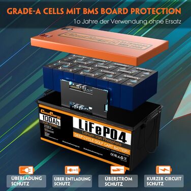 Літій-іонний акумулятор LiFePO4 48 В (51,2 В) ємністю 100 Аг з вбудованою системою управління будинком (BMS) 200 А, мобільним додатком, зарядним пристроєм, сенсорним монітором та ремінцем для перенесення, 6000 циклів розрядки/зарядки, ідеально підходить д